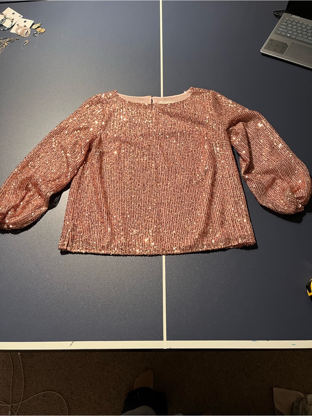 LOFT Rose Gold Sequin Long-Sleeve Puff Top